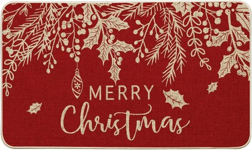 Vista 11 de Artoid Mode Alfombra de Puerta con Vistoso Vistoso de Muérdago y Acebo Negro, Feliz Navidad, Decoración de Hogar de Invierno de Bajo Perfil