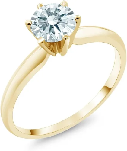 Vista 14 de Anillo de compromiso solitario con piedra preciosa redonda de oro amarillo de 14 quilates de 0.236 in para mujer Ajuste clásico de 6 puntas