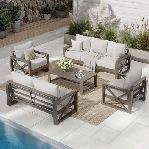 Vista 15 de UDPATIO Juego de muebles de patio al aire libre de aluminio, grano de Beige