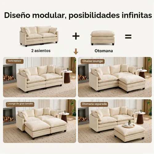 Vista 7 de Sofá modular modular de felpilla beige de 78 pulgadas para sala de estar, sofá modular de felpilla beige para sala de estar, sofás para sala