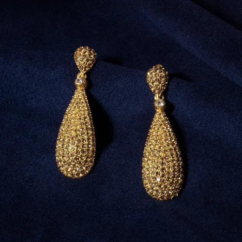 Vista 6 de Moonstruck Joyería de disfraces Pendientes colgantes dorados con diamantes de champán para mujer