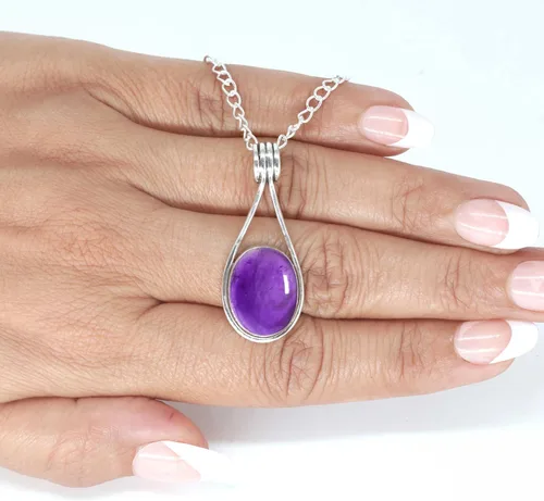 Vista 4 de JEWELOPORIUM Colgante de plata de ley 925 hecho a mano para mujer, 12 x 16 pulgadas, con piedras preciosas ovaladas, joyería de plata para regalo