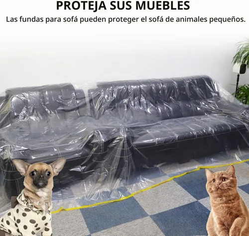 Vista 6 de Paquete de 2 fundas de plástico para sofá de 146 pulgadas/12 pies, fundas de muebles, fundas de sofá seccional, funda de plástico extragrande