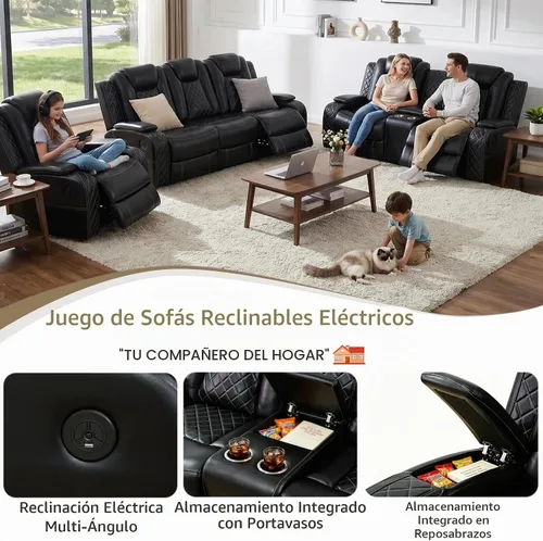 Vista 4 de Sofá reclinable de cuero con carga USB