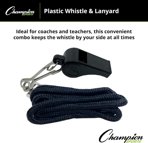 Vista 4 de Champion Sports Silbato de plástico con cordón - Paquete de 12