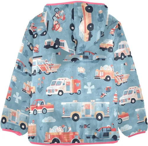Vista 2 de Fire Truck Ambulance Minivan Police Car Blue Red Orange Baby Fleece Jacket Toddler Girl