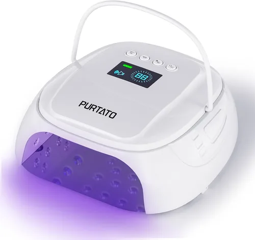 Vista 10 de Purtato Lámpara de uñas LED UV recargable inalámbrica de 126 W con gran espacio, mango y reposapiés, secador de uñas de gel de curado rápido con 4