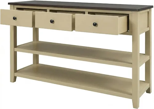 Vista 8 de Merax Mesa consola de entrada de 50 pulgadas de largo con 3 cajones y 2 estantes para sala de estar, mesa de sofá con marco de madera de pino