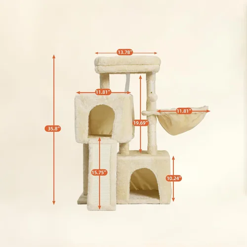 Vista 7 de Árbol para gatos de 35.8 pulgadas con cama doble para gatos y hamaca, rascador de felpa con plataforma cómoda para dormir y pelota de juguete