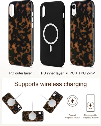Vista 26 de Jusy Funda compatible con MagSafe con estampado de caparazón de tortuga marrón para iPhone 7/8/SE, cubierta protectora de TPU suave magnética