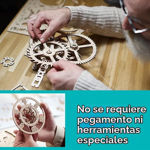 Vista 4 de UGEARS Aero Clock - Rompecabezas 3D de madera para adultos, kit de modelo mecánico de madera para adultos, reloj de pared, rompecabezas 3D con kit