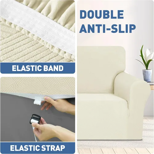 Vista 4 de JIVINE - Funda para sofá biplaza, 1 pieza elástica para sofá de 2 cojines, protector de muebles con parte inferior elástica para niños y mascotas