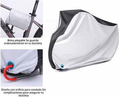 Vista 5 de Cubierta de bicicleta, cubierta impermeable para bicicleta al aire libre con orificio de bloqueo para bicicletas de carretera de montaña Plateado