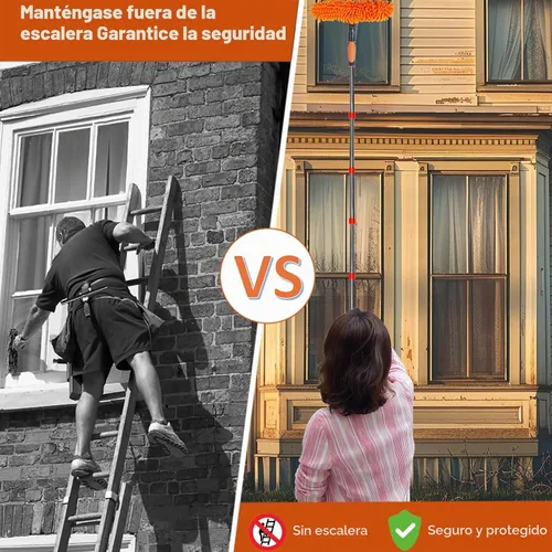 Vista 4 de Kit de plumero de gran alcance de más de 20 pies con poste de extensión de 3 a 14 pies/ Kit de limpieza de techos altos y limpieza de ventanas