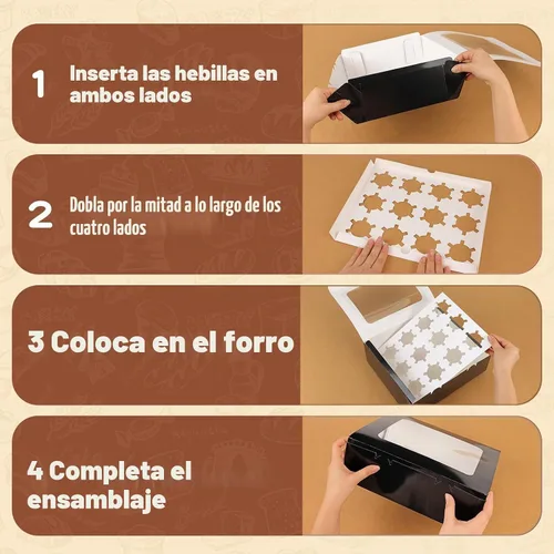 Vista 4 de Moretoes 3 cajas negras para cupcakes con ventana (12 contenedores para cupcakes)