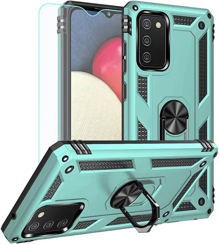 Vista 10 de Funda para Galaxy A02S con protector de pantalla HD, [grado militar] anillo de montaje en coche, soporte híbrido de policarbonato duro, TPU suave, a
