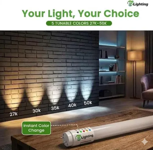 Vista 3 de Bombillas LED T8 de 4 pies, respaldo de batería de emergencia, juego de 5 unidades Reemplazo de tubo fluorescente, 5X CCT sintonizable 2700K a