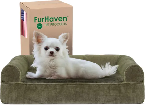 Vista 64 de Furhaven Cama de espuma viscoelástica para perros grandes con refuerzos extraíbles y funda lavable, para perros de hasta 95 libras - Sofá de Gris