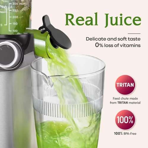 Vista 8 de Anybear Cold Press Juicer 200W Slow Juicer 4.3" Feed Chute & Juice Recipes Silver Slow Juicer Machine, For Whole Fruit/ Vegetable, Upgraded