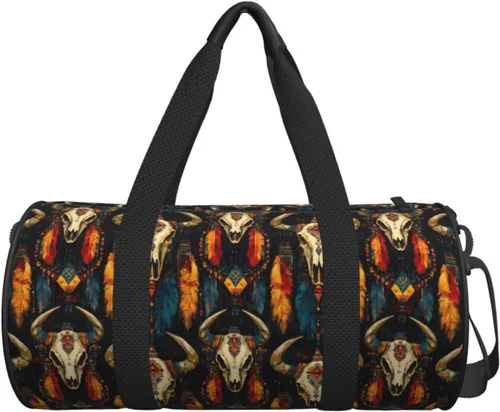 Vista 7 de Large Duffle Bag for Travel - Retro Tribal Goat Skull Print Gym Bag for Women Men, Travel Foldable Bags for Women Men with Zippered Multiple Pockets