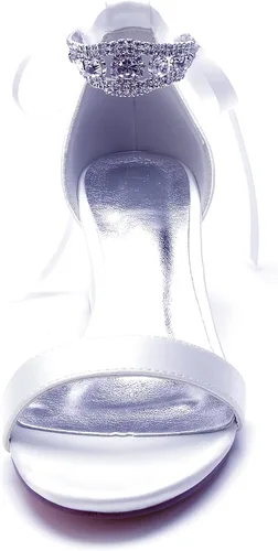 Vista 2 de Zapatos de boda de satén con diamantes de imitación para mujer, zapatos de boda para novia, tacones bajos, cómodos zapatos de novia, tacones