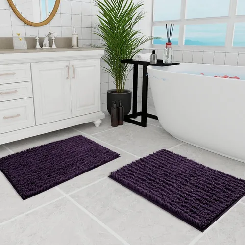 Vista 97 de Walensee Alfombra de baño antideslizante (32x20, azul oscuro) absorbente de agua, súper suave, felpilla peluda, lavable a máquina, se seca