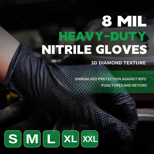 Vista 3 de FINITEX Industrial Diamond Texture Nitrile Black Glove - 100/1000PCS Chemical Resistant 8mil Mechanic Disposable Gloves