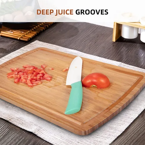 Vista 3 de Cibeat Tabla de cortar extra grande de 30 x 20, tabla de cortar de bambú para cocina, tabla de fideos de cubierta superior de estufa de bambú, tabla