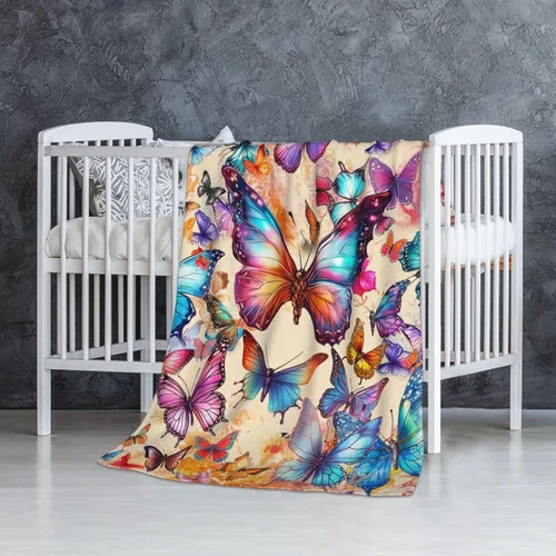 Vista 5 de Manta de mariposa de 40 x 30 pulgadas, franela con temática de mariposas lindas y coloridas, manta suave para siesta en el hogar, oficina