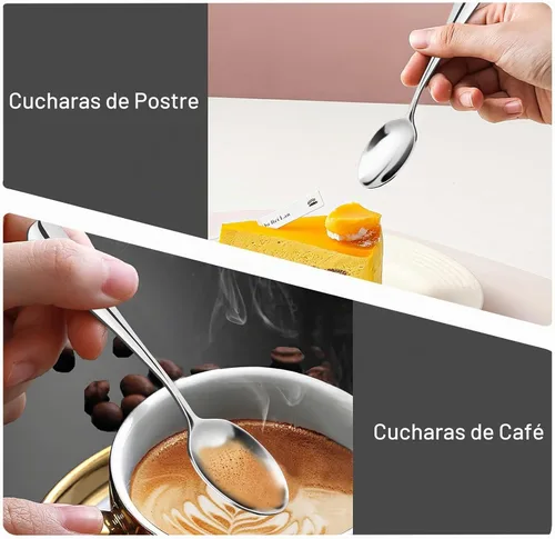 Vista 5 de Demitasse Café Expreso, Mini café Cuchara, Acero inoxidable 18/10 Pequeño cucharas para cucharas de postre, té, 6, Plateado