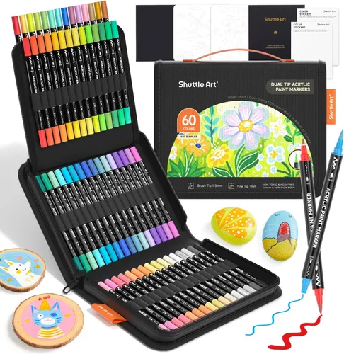 Vista 18 de Shuttle Art Rotuladores de pintura acrílica de doble tono, 120 colores, paquete de 60 bolígrafos de pintura acrílica para pintura de roca, cerámica
