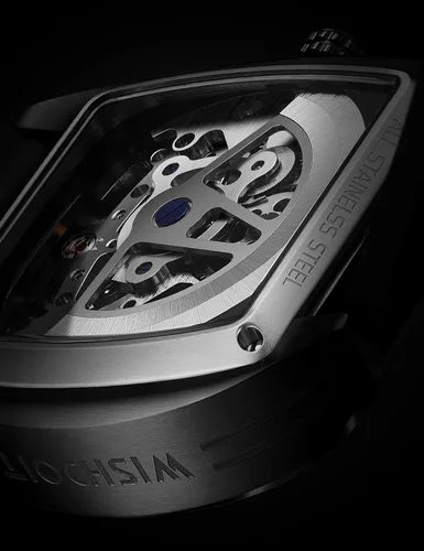 Vista 6 de WISHDOIT Tonneau Watches Automatic Mechanical Stainless Steel Barrel Shaped Case Street Style Wristwatch Waterproof Sapphire Crystal Rubber Strap