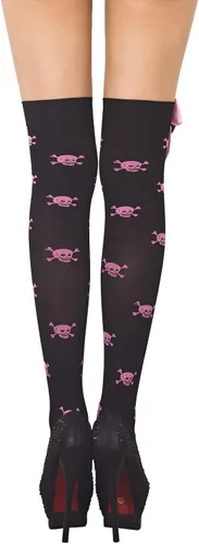 Vista 3 de iB-iP Medias de sujeción altas para mujer, diseño de calavera malvada, sin costuras, punk, góticas, muslos