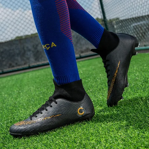 Vista 6 de HHY Zapatos de fútbol para hombre con tacos de fútbol con cordones y puntas antideslizantes