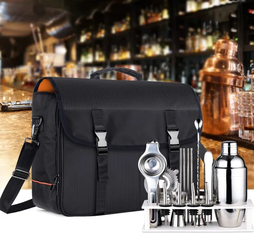 Vista 7 de CURMIO Bolsa de Bartender, Bolsa de Viaje para Juego de Herramientas de Bar, Kits de Bartender para Almacenamiento con Compartimentos Acolchados