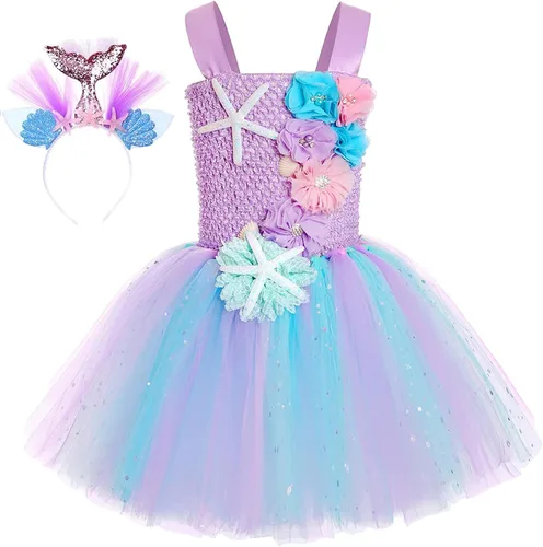 Vista 2 de Koatobbor Girls Mermaid Costume Mermaid Tutu Dress Color Led Light Up for Halloween Birthday Party 3-8Years