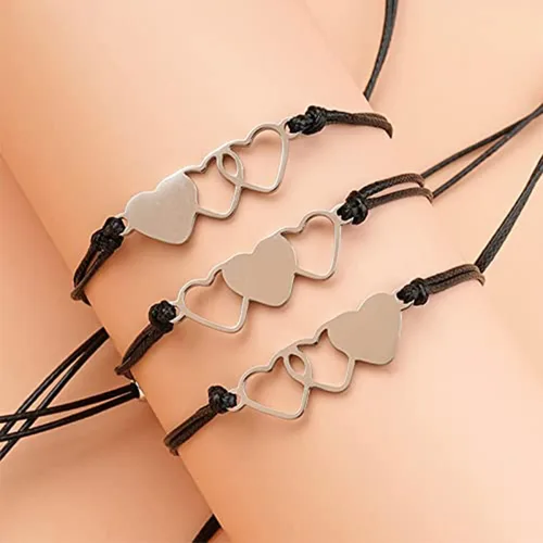 Vista 4 de Long tiantian 2 pulseras para mejores amigas, pulseras elásticas con cuentas de amistad, pulseras con dije de corazón, regalos de cumpleaños