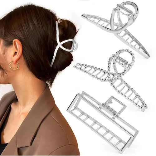 Vista 10 de Mehayi 3 pinzas de metal grandes para cabello grueso y pesado, agarre fuerte, agarre grande, antideslizante, pinza de mandíbula para cabello largo