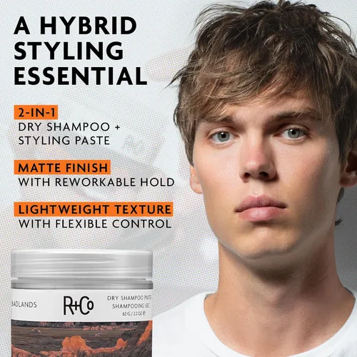 Vista 2 de R+Co Badlands Dry Shampoo Paste Part Dry Shampoo, Part Styling Paste Adds Texture, Absorbs Oil, Matte Finish