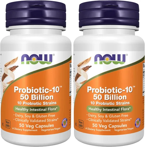 Vista 10 de NOW Foods Suplementos, Probiótico-10™, 50 mil millones, con 10 cepas probióticas, cepas verificadas, 50 cápsulas vegetales