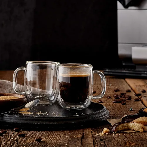 Vista 8 de Taza aislada de doble pared para café, capuchino, café con leche, espresso, té, térmico, transparente, 3.2 fl oz, 2 tazas/tazas (paquete de 2)