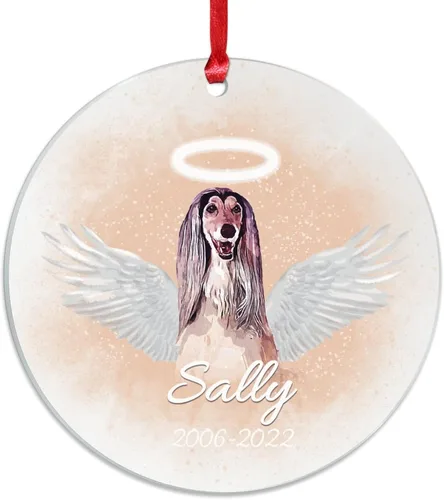 Vista 2 de Adorno colgante de Navidad para perro de ángel conmemorativo personalizado, perro afgano con alas para perro en el cielo, regalos de recuerdo