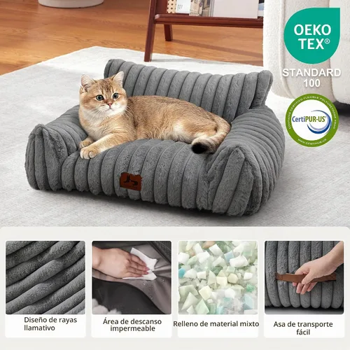 Vista 3 de Sofá de gato para mascotas, bonita cama para gatos de interior Gris claro