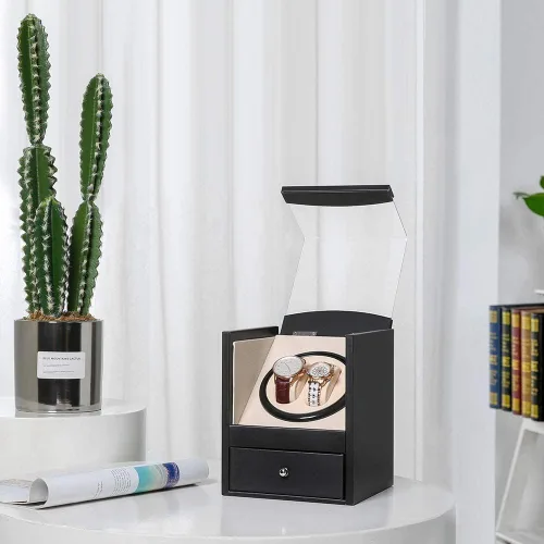 Vista 2 de Enrollador automático de reloj con motor japonés silencioso, adaptador de CA o alimentado por batería, exterior de cuero de primera calidad