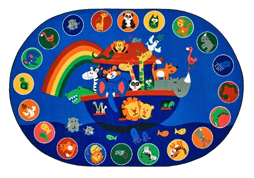 Vista 6 de Carpets for Kids KID$Value Plus 80006 Noah's Voyage Circletime - Alfombra para aula, 6 x 9 pies, ovalada, color azul