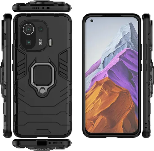Vista 3 de Compatible con funda Xiaomi Mi 11 Pro, soporte de agarre de anillo de metal, a prueba de golpes (funciona con soporte magnético para automóvil)