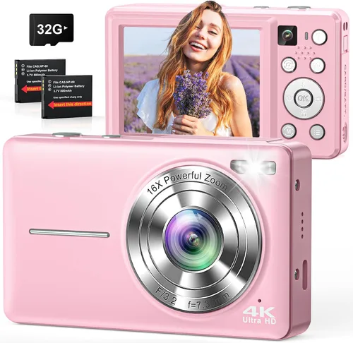 Vista 11 de Cámara digital 4K, cámara compacta de punto y disparo con enfoque automático, cámara dual, flash, zoom 16X, tarjeta de 32GB, cámaras de 64MP