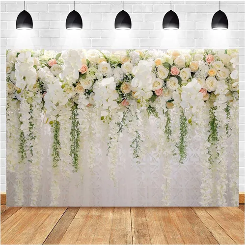 Vista 8 de Fondos de fotografía con temática floral de rosas blancas para despedida de soltera, boda, flores, fondo de fotos, fiesta de cumpleaños, retrato
