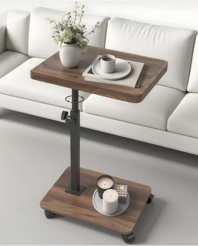 Vista 8 de Mesa auxiliar de mesa C de altura ajustable, extremo en forma de C para sofá, mesas de aperitivos, bandeja de TV giratoria de 360°, para espacios
