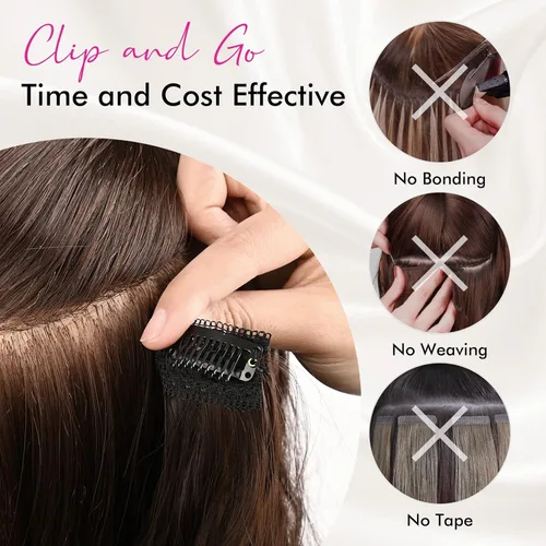 Vista 8 de REECHO Extensiones de cabello con clip, 5 piezas, de 24 pulgadas, de color rubio ceniza, extensiones de cabello con ondas largas y sueltas, HE002